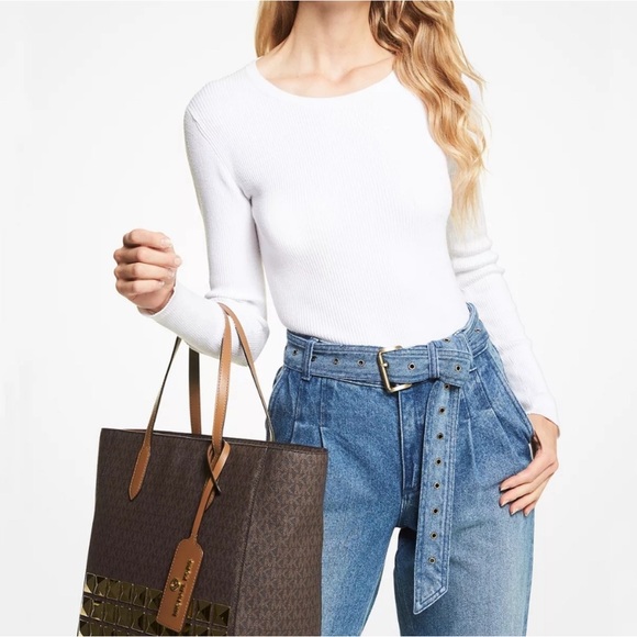 Michael Kors NWT Sinclair tote studded MK monogram brown - Picture 2 of 7